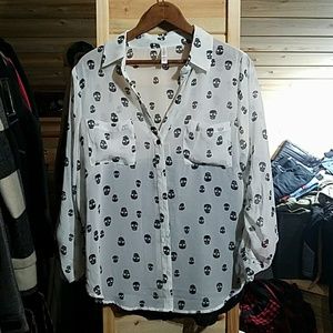 New Large Long sleeve Sheer Blouse with Skulls