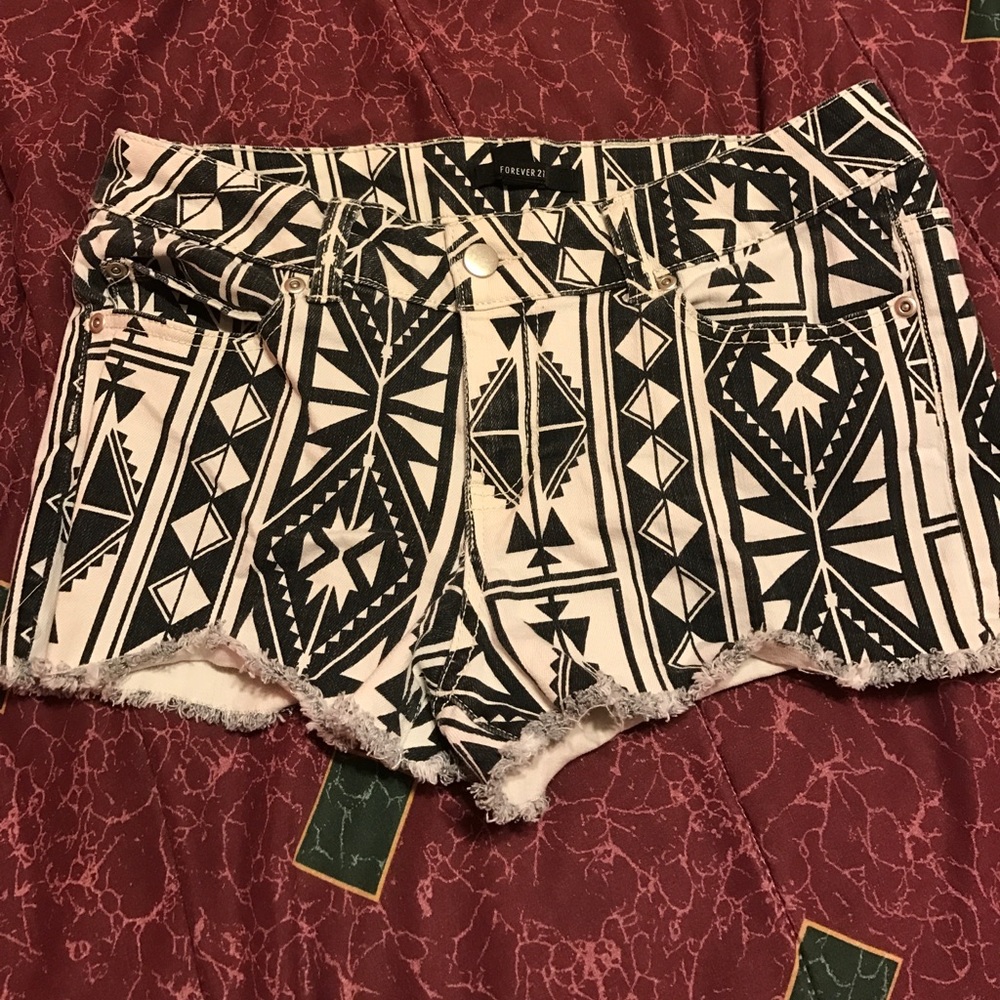 Black and White Aztec Jean Shorts