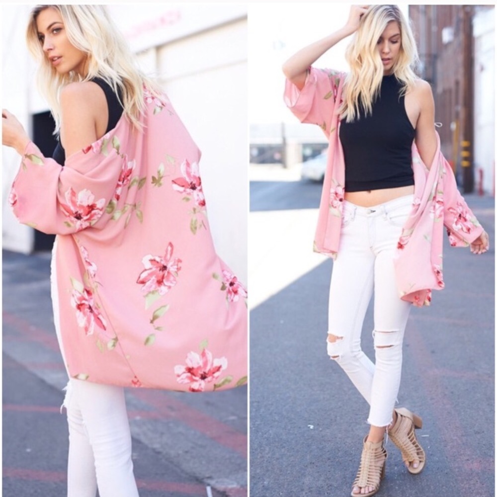 Pink floral kimono