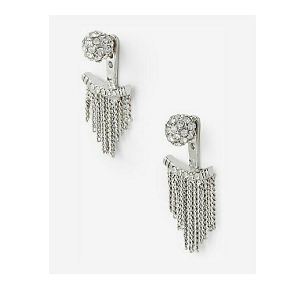 NWOT Express silver/crystal fringe jacket earrings