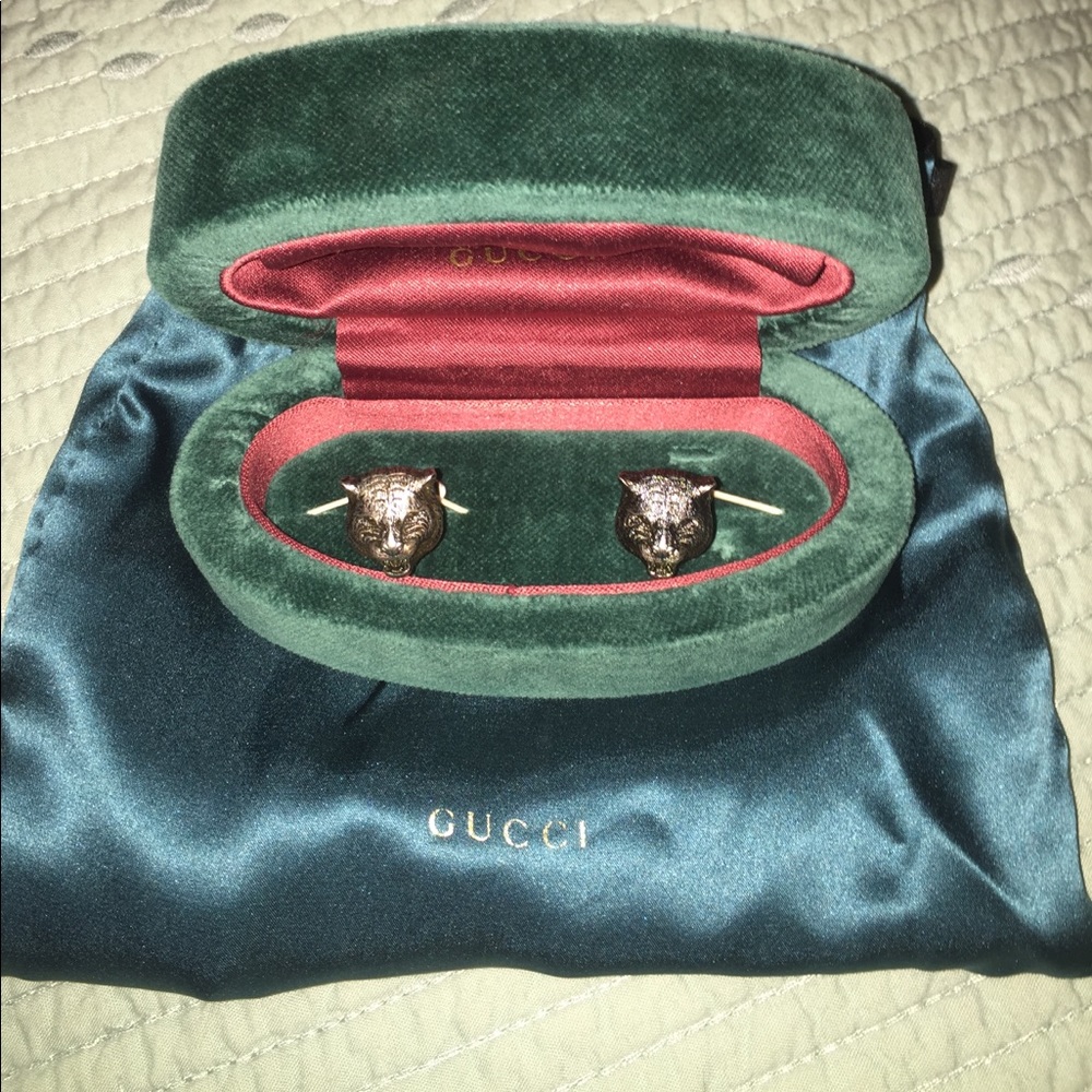 NEW GUCCI Feline head cufflinks in silver
