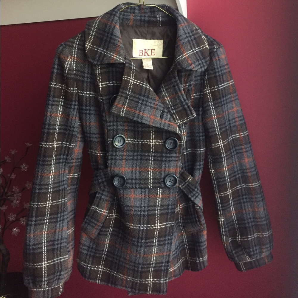 Buckle BKE Plaid Double Breasted Wool Pea Coat