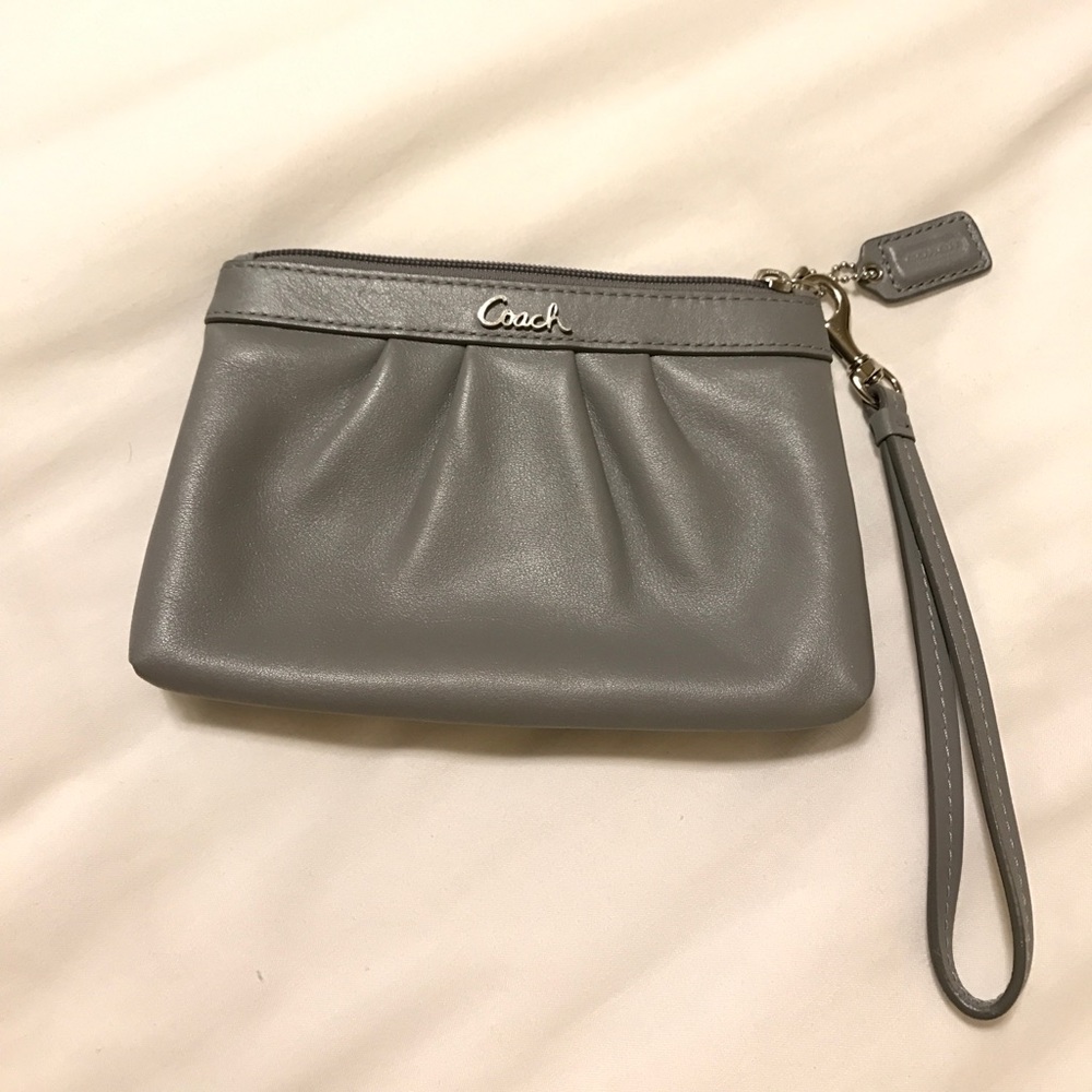 Coach authentic grey leather wristlet