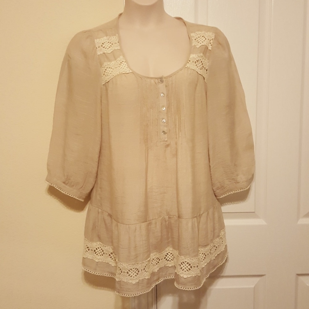 Beautiful beige top with cream lace embroidery