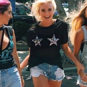 Star sequined mesh top