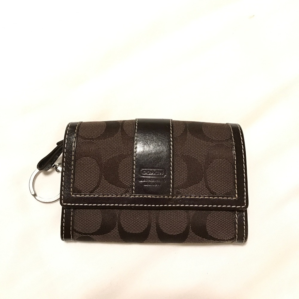 Coach dark chocolate brown jacquard leather wallet