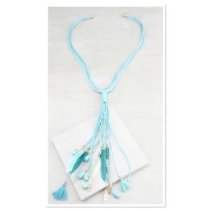 Turquoise Feather Lariat Necklace Turquoise Feather Lariat Necklace