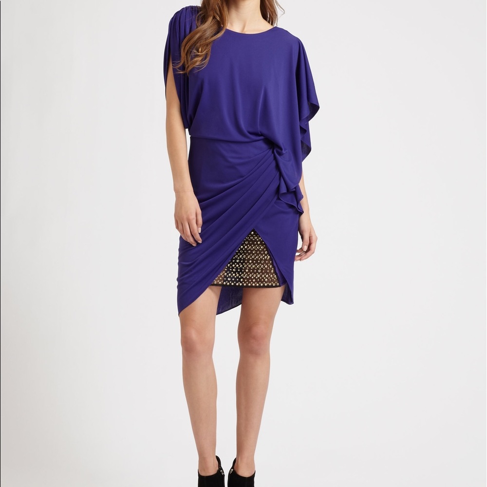 BCBGMAXAZRIA Purple Drape Back Dress