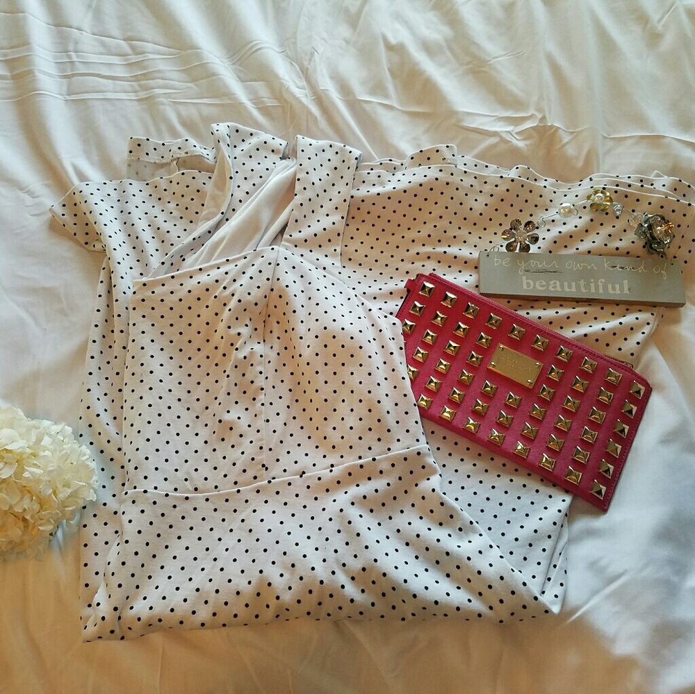 White and black polka dot dress