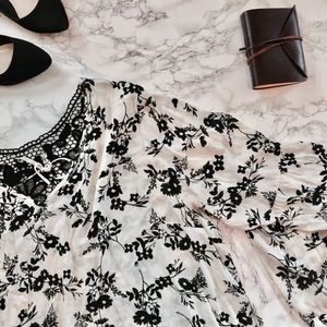 Boho Floral Shirt Crochet insert and Bell Sleeves