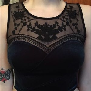 Staring at Stars velvet green & black mesh top