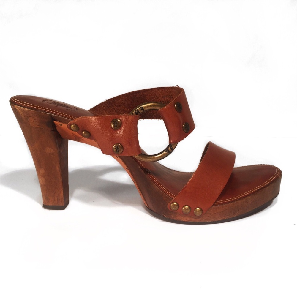Frye "Sophia" O-ring wooden leather heels 8.5