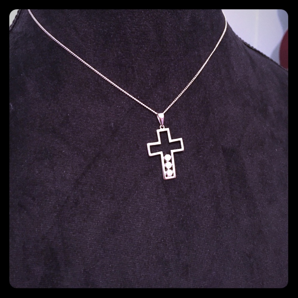 Silver Sparkly Cross Necklace