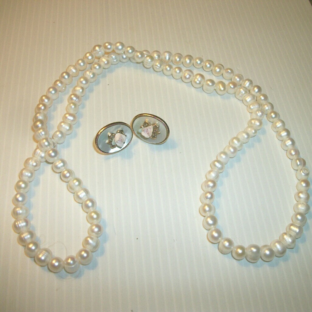Fresh Water Pearls  and Pink Rose  Earrings