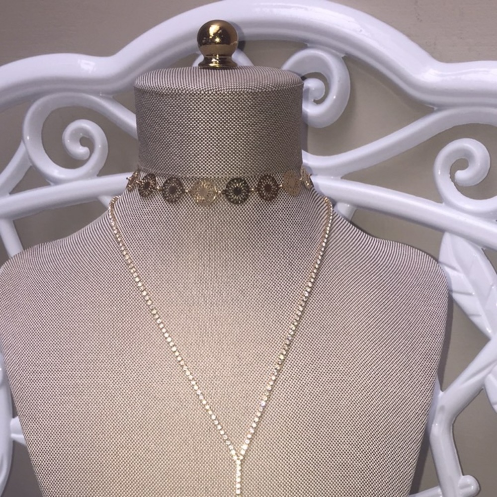 2pc Choker and long Diamond Necklace
