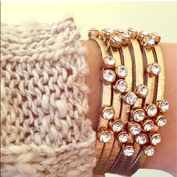 Jewelry - Gold faux leather bracelet with diamonds!