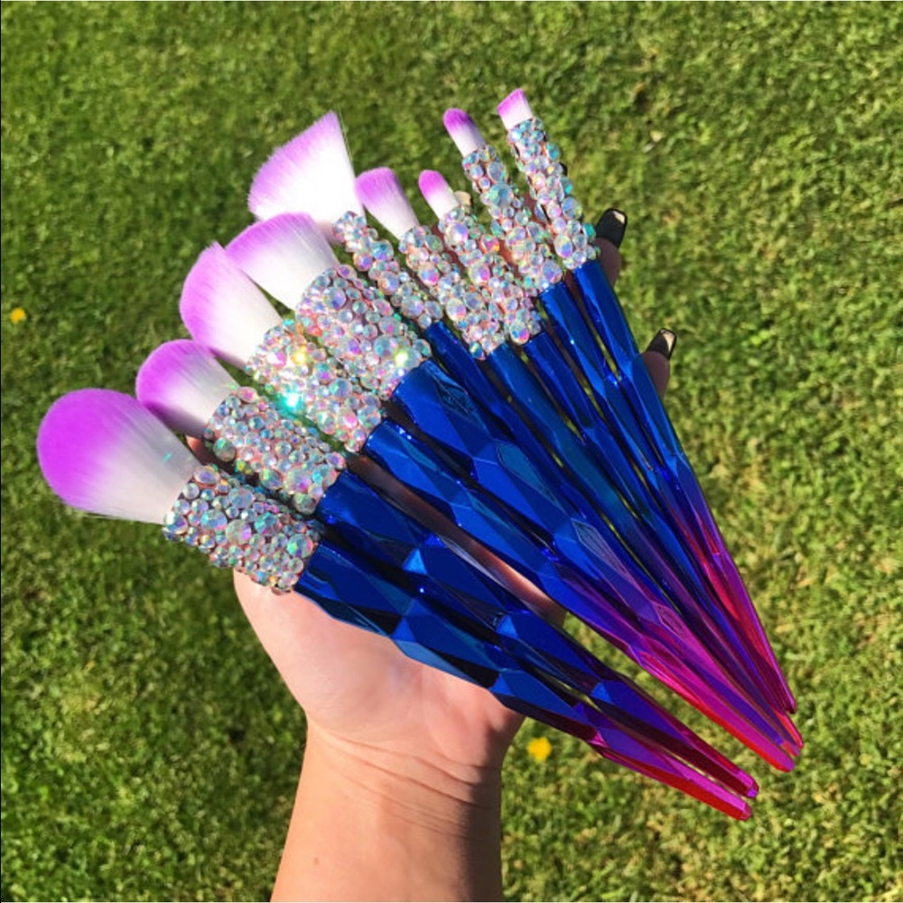 9 Pc Unicorn Crystallized VEGAN Makeup Brush Set
