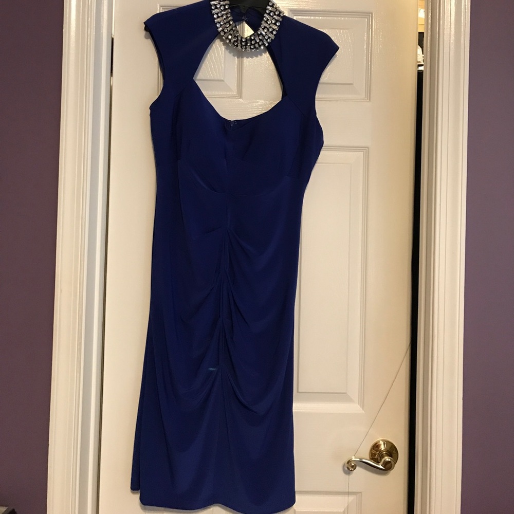 Cobalt blue dress with jeweled collar