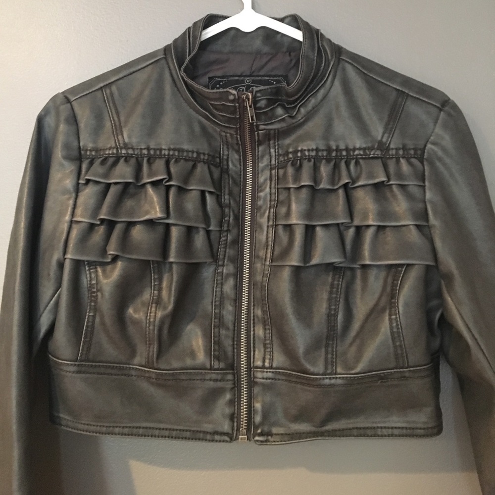 Leather grey crop jacket