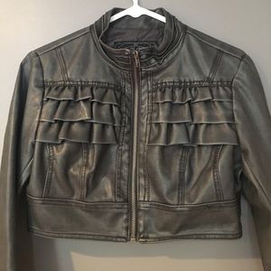 Leather grey crop jacket