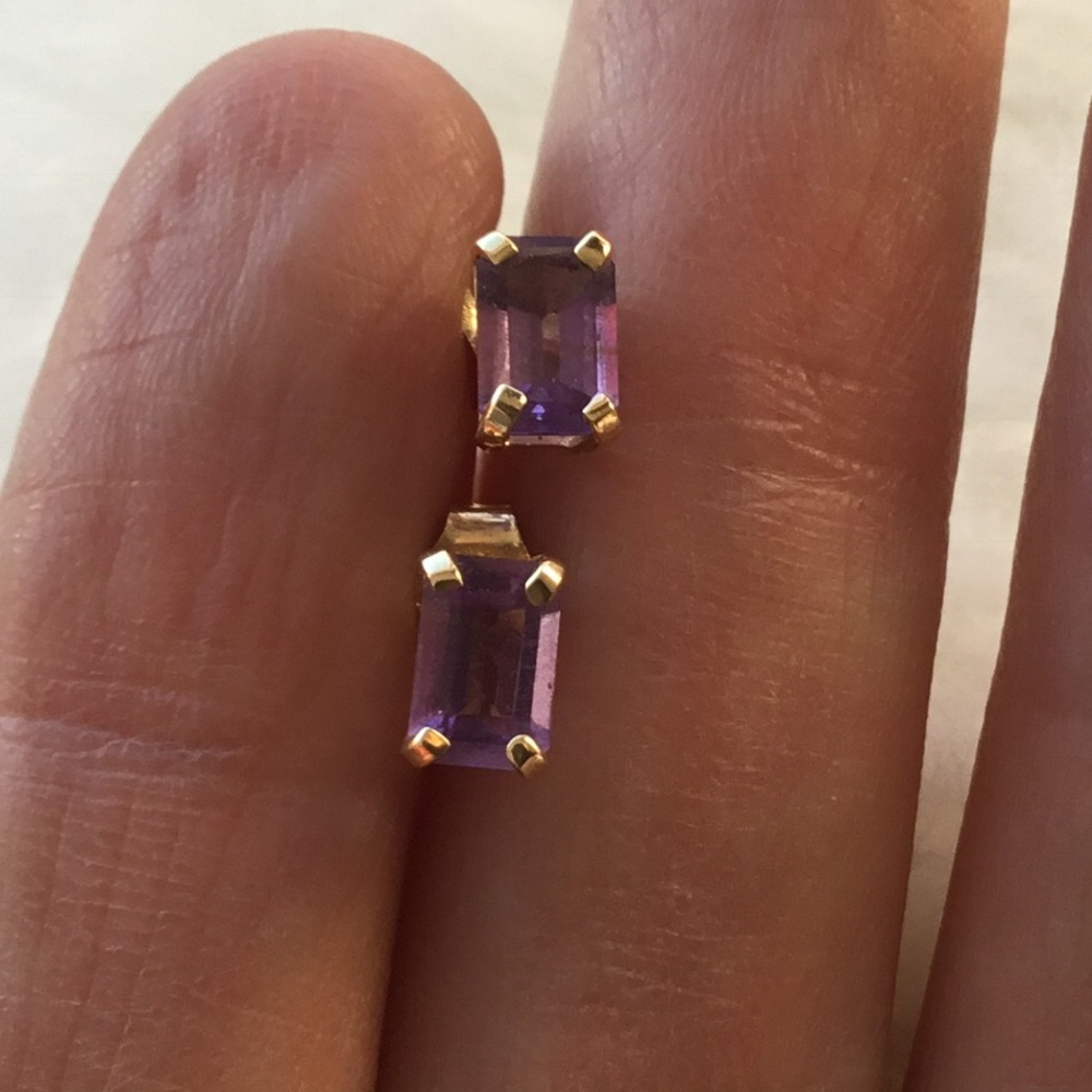 Genuine Amethyst & Gold Stud Earrings