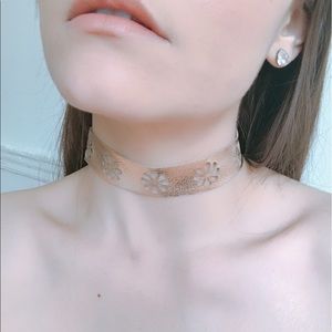Metallic Rose Gold Flower Choker