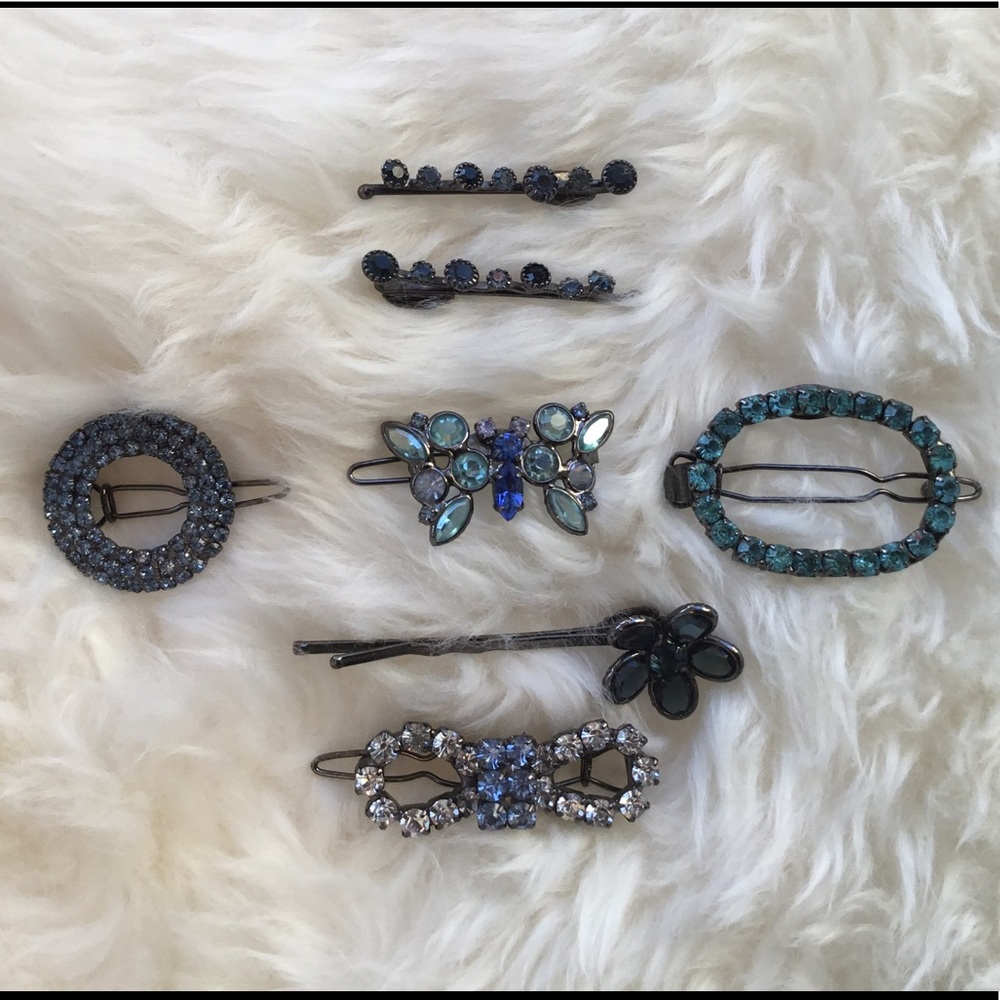 Bundle of Rhinestone Hair Pins in Blue