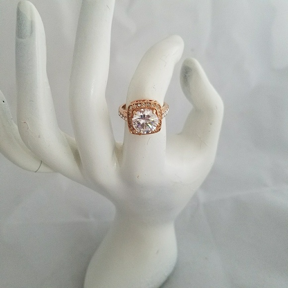 Rose Gold Halo Fashion Ring with Cubic Zirconia - Picture 2 of 7