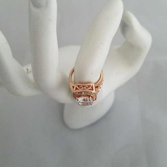 Rose Gold Halo Fashion Ring with Cubic Zirconia - Picture 3 of 7