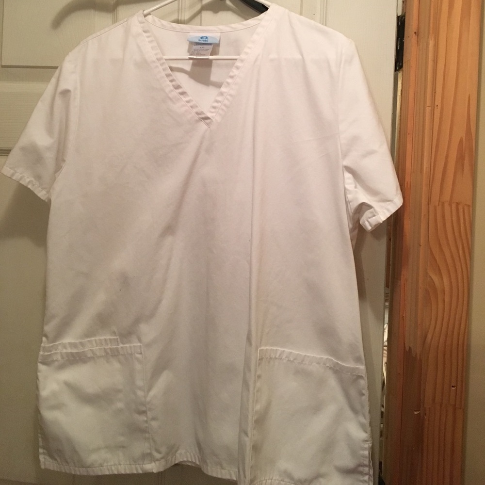 White scrub top with pockets