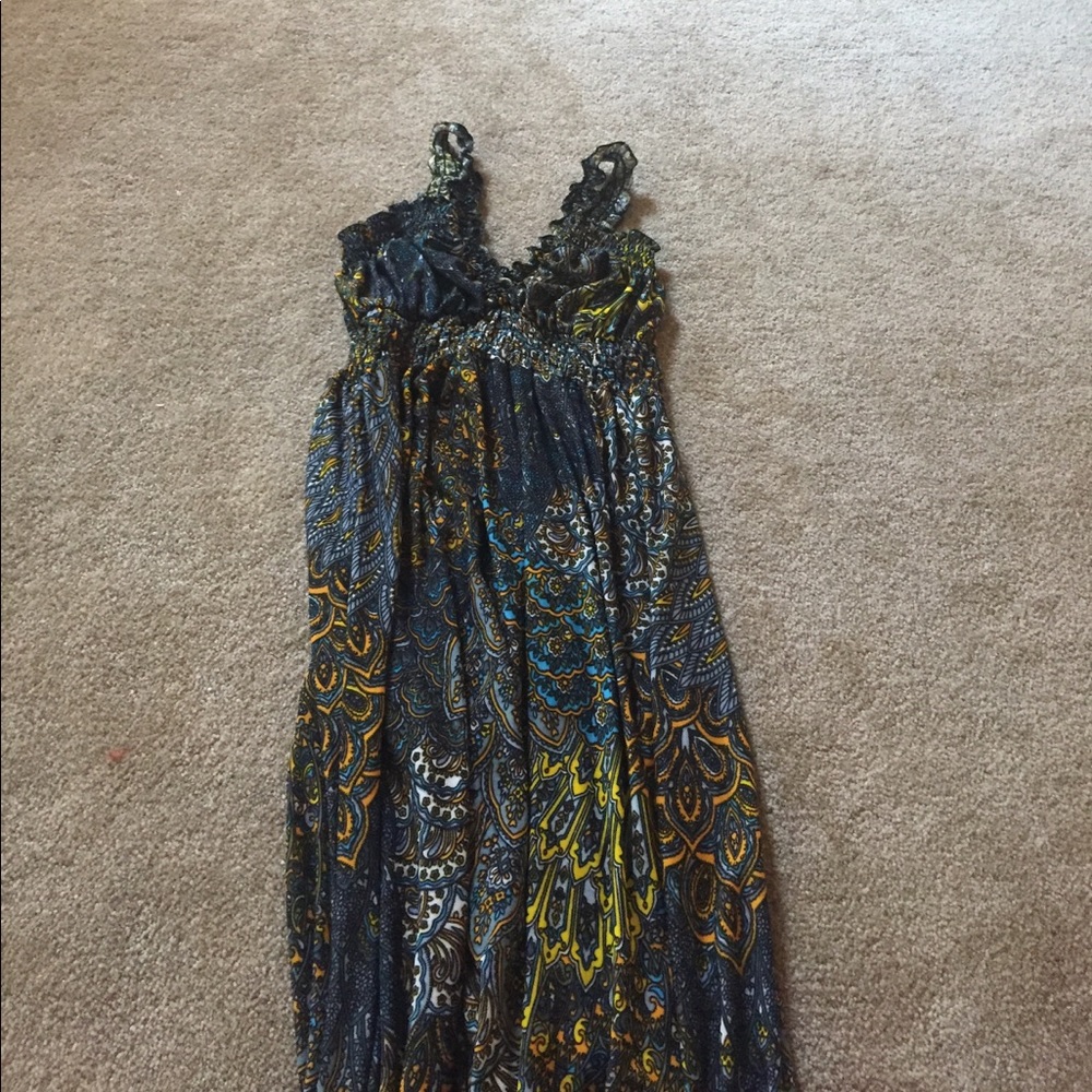 Long peacock printed maxi dress