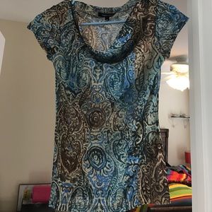 Karen Kane Blue and Brown See-Through Blouse