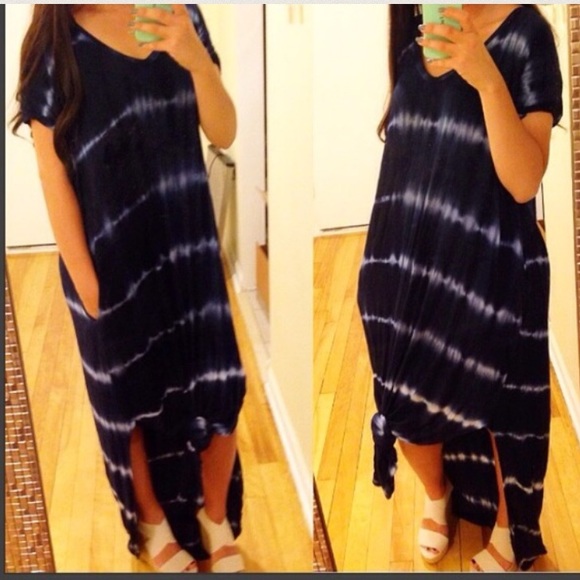🌸LAST🌸 Navy Tie Dye Boho Maxi Dress Oversized - Picture 2 of 5