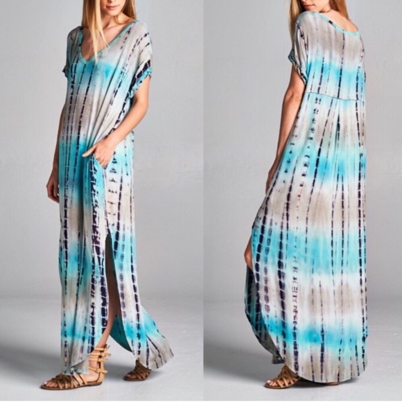 🌸LAST🌸 Navy Tie Dye Boho Maxi Dress Oversized - Picture 3 of 5