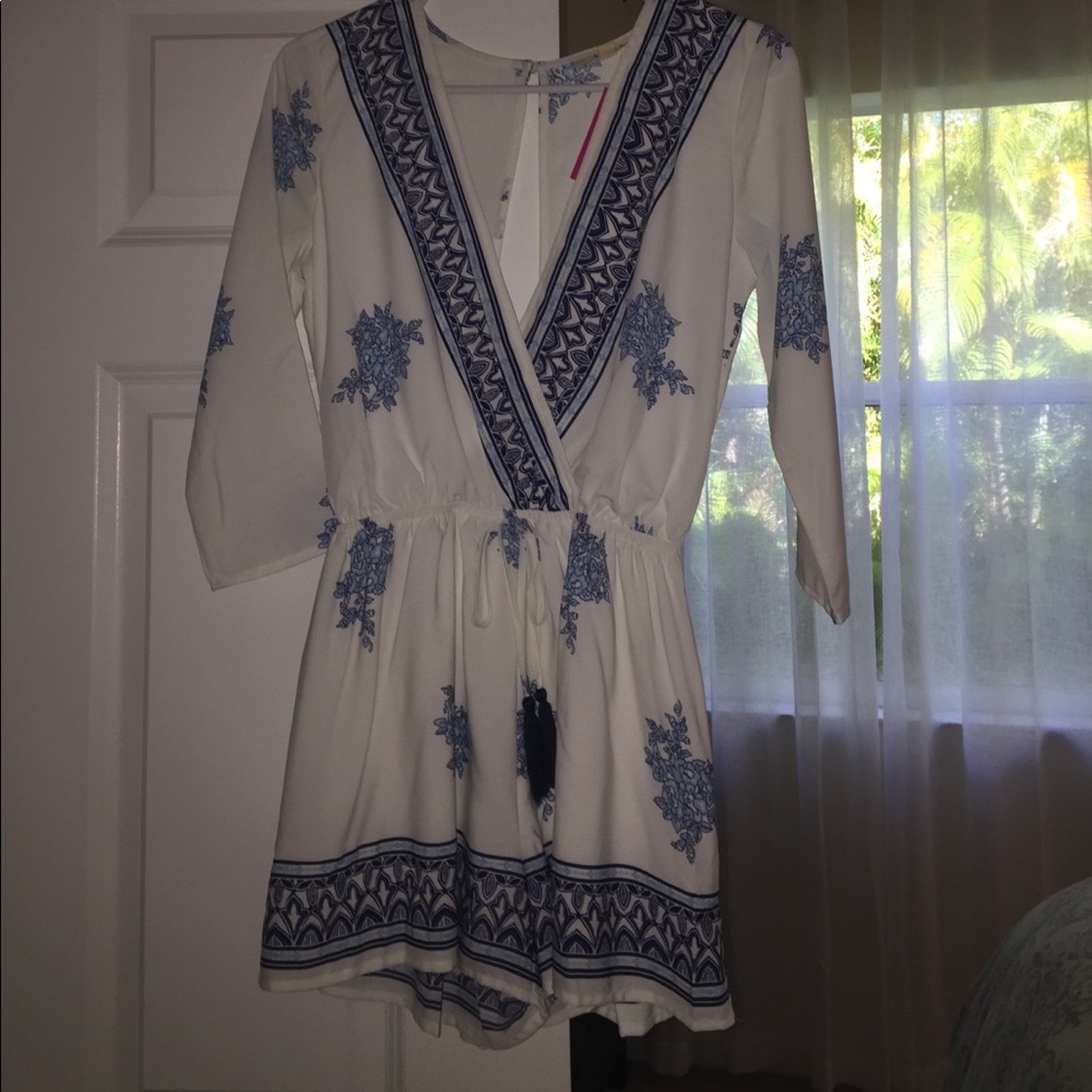 Blue and white romper