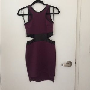 Tight dark purple cut off dress high-low