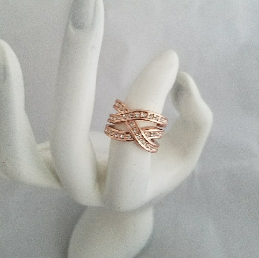 Three Row Cubic Zirconia Criss Cross Fashion Rings