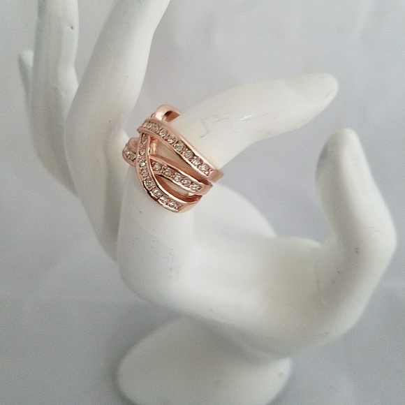 Three Row Cubic Zirconia Criss Cross Fashion Rings - Picture 2 of 6