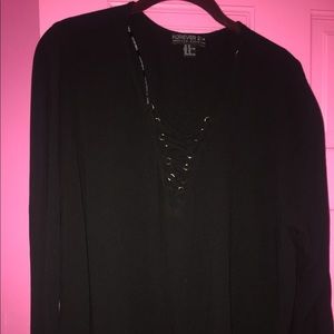 F21 PLUS BLACK CHIFFON TOP WITH FLARE SLEEVES