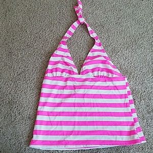 Old Navy bright pink and white stripe tankini top