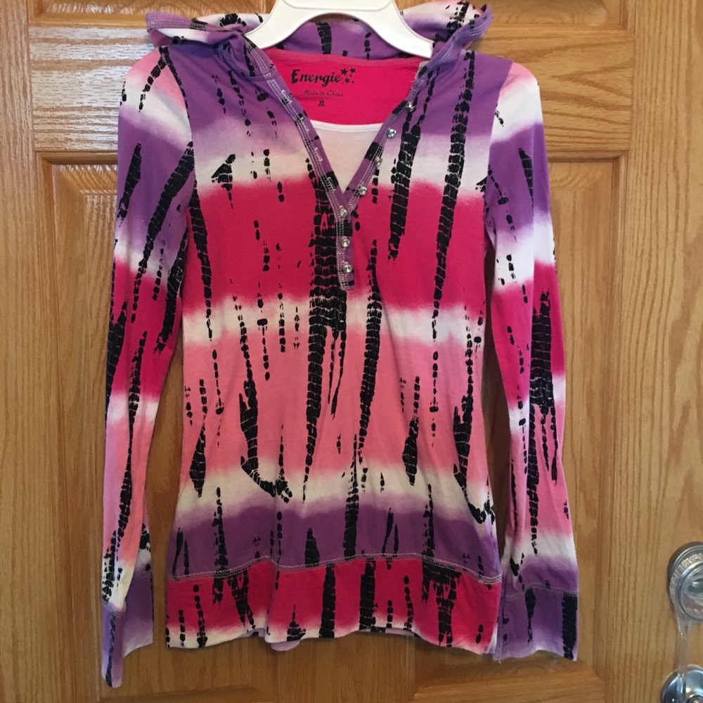 Girls XL pink purl & while hoodie