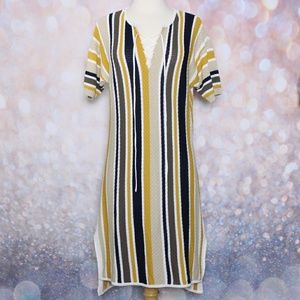 FRAME Knit Lace Up Striped Short Sleev Dress