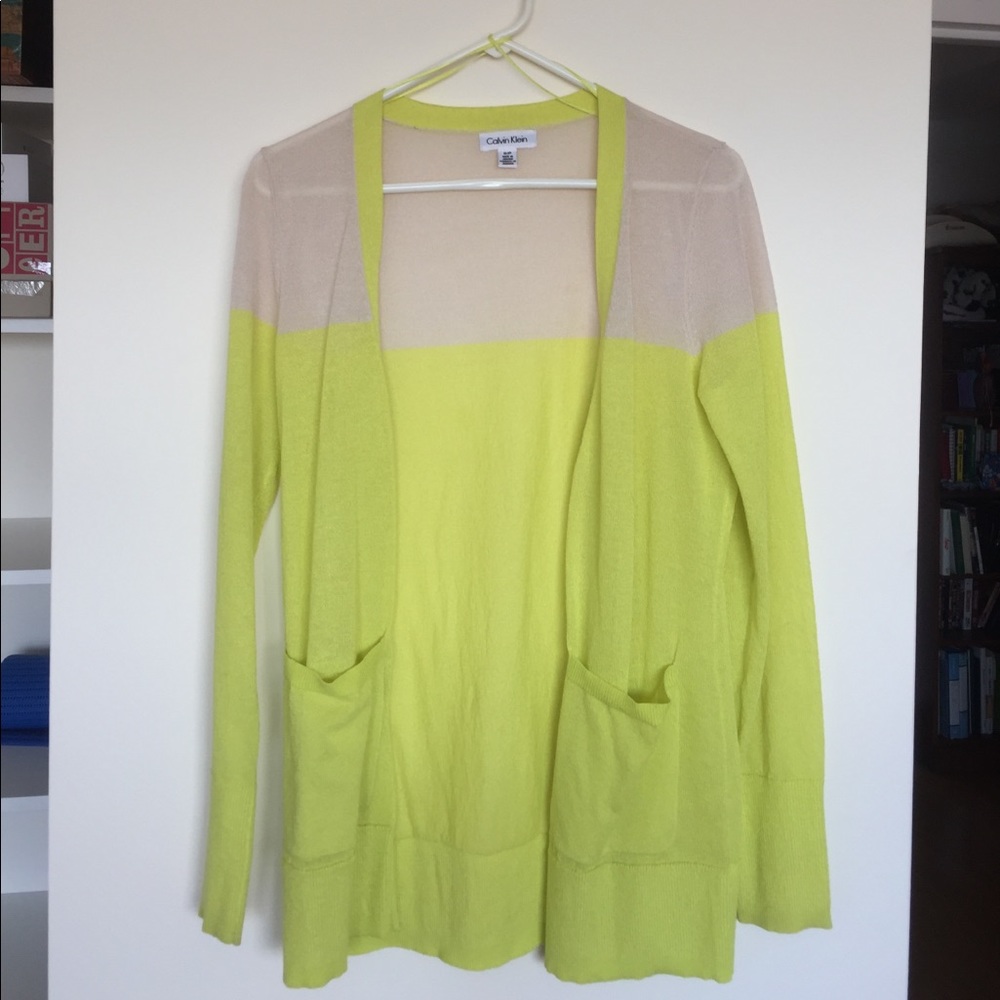 Calvin Klein beige/neon yellow cardigan