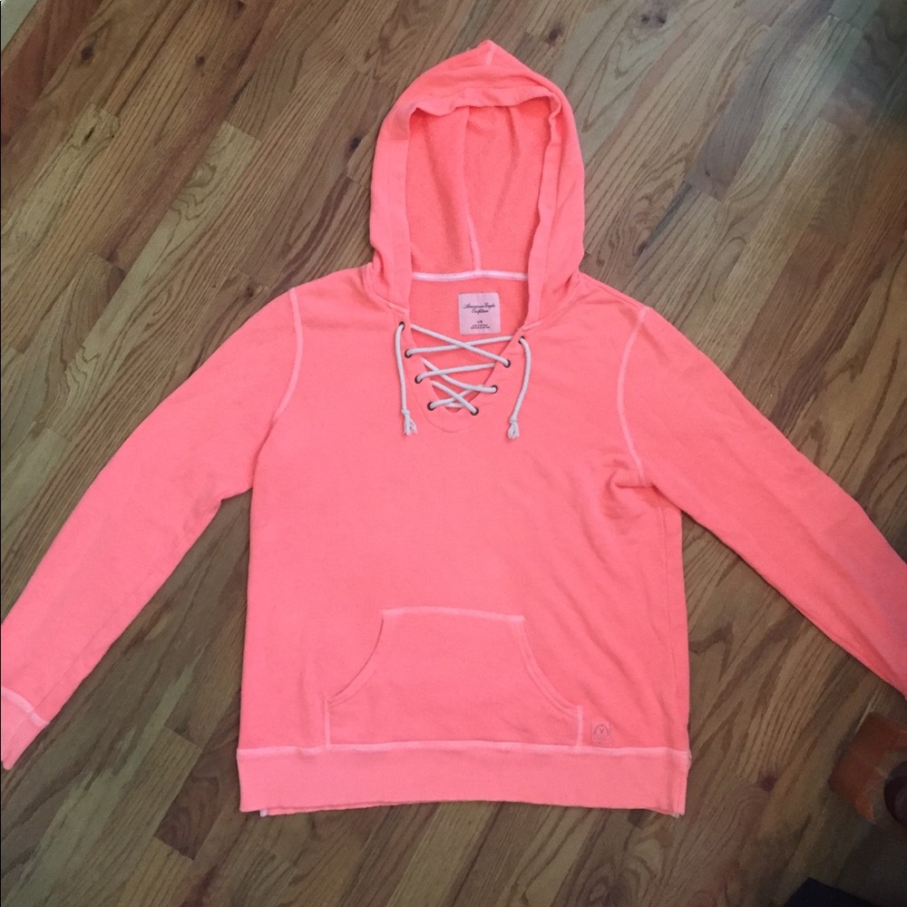 American Eagle Coral Lace-Up Hoodie