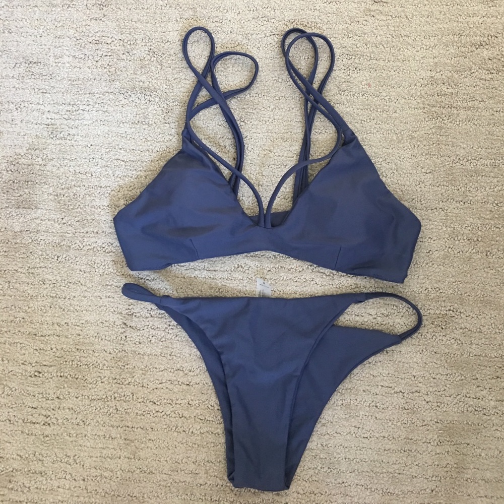 Blue Grey Strappy Bikini