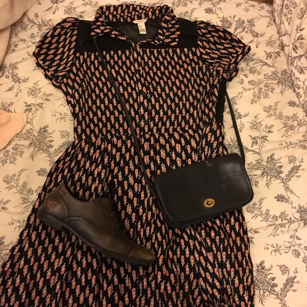 black mesh panel button-up mini dress