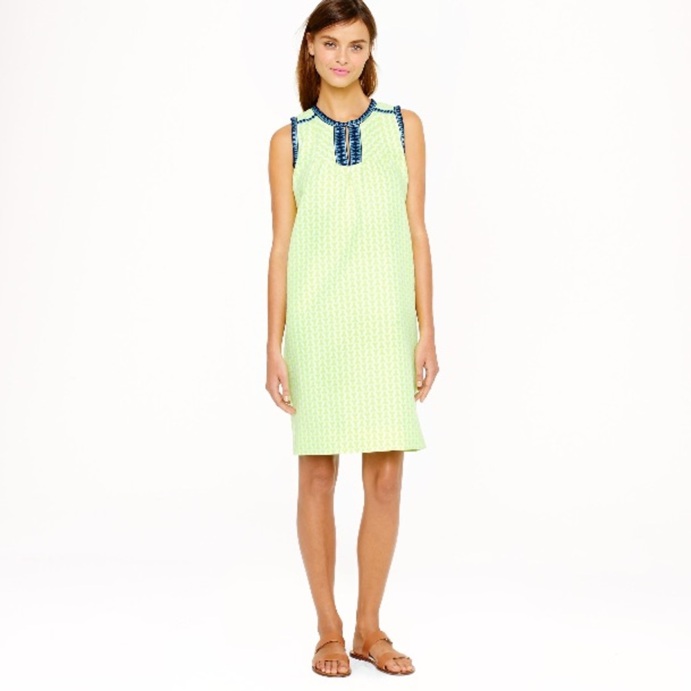 J. Crew Arrow Dress in Lime Green with Blue Accent