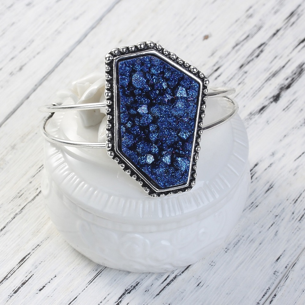 Blue Druzy Bracelet Cuff Silver