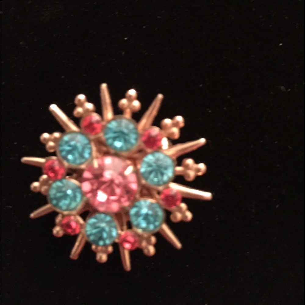 Vintage blue and pink rhinestone brooch