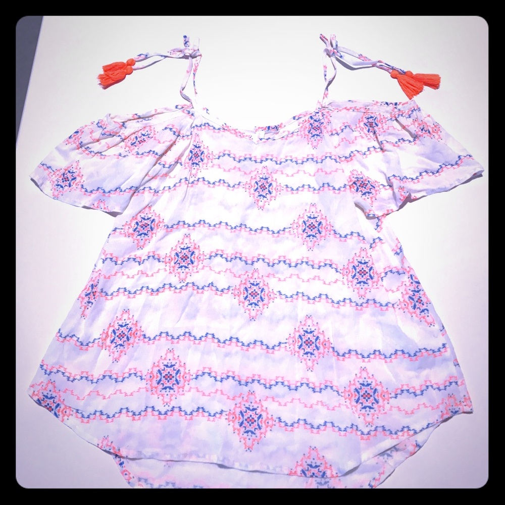 Worn ONCE White print cold-shoulder top